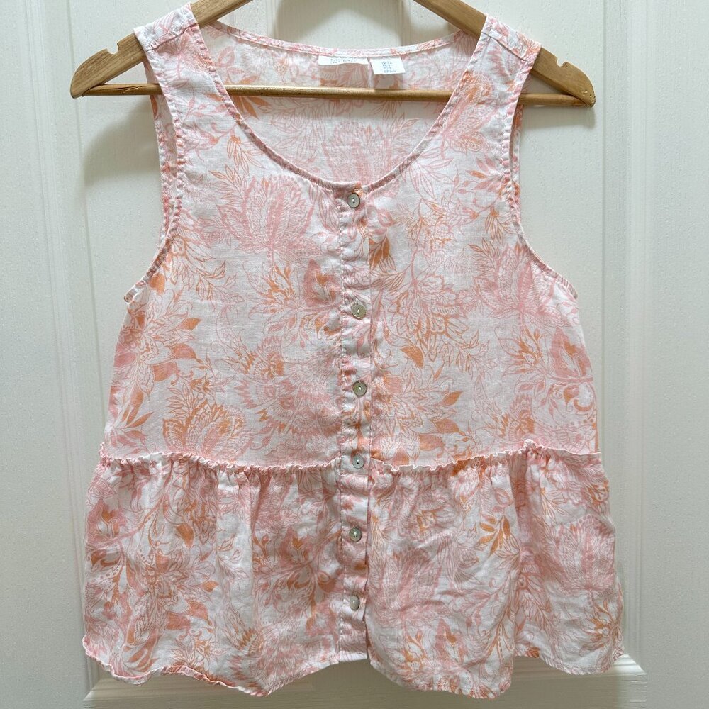 Sigrid Olsen Women's 100% Linen Tank Top Size S Floral Print Cottagecore Boho